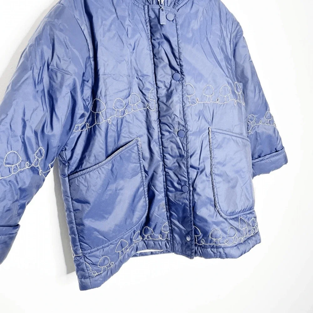 Vintage 80s ESPRIT mushroom embroidered puffer jacket blue fleece lined unisex 5